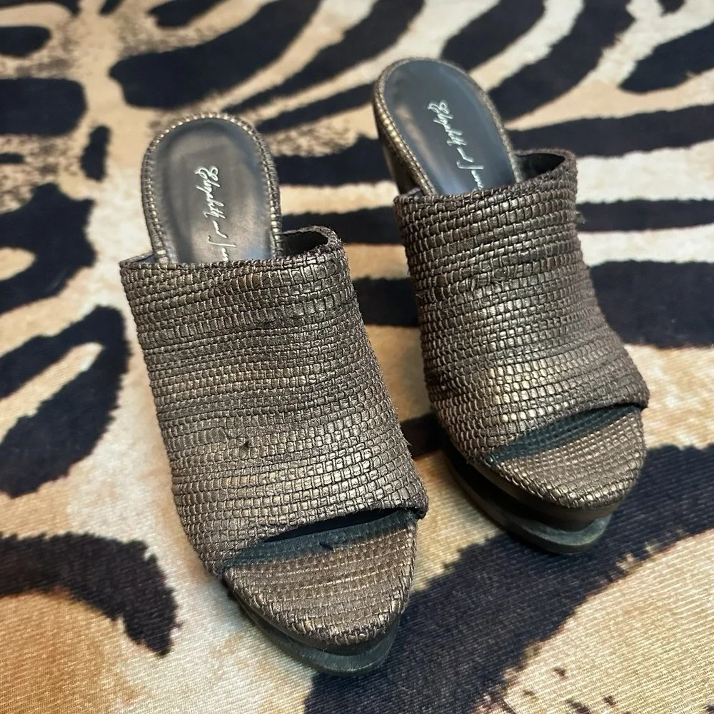 Elizabeth and James Woven Leather Sandal Fashion‎ Platform Slide Bronze 7.5